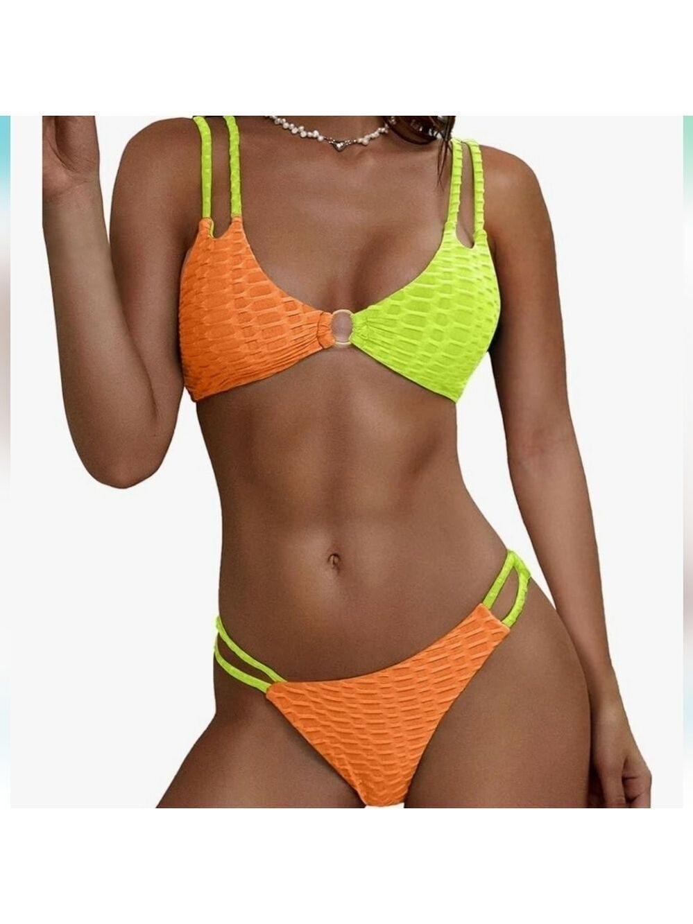 ZAFUL Women's Ribbed O-Ring String Cheeky Bikini Sets for WomenNWT Size  4 small